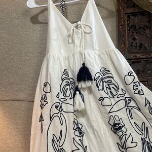 FARM Rio Cream and Black Embroidered Dress